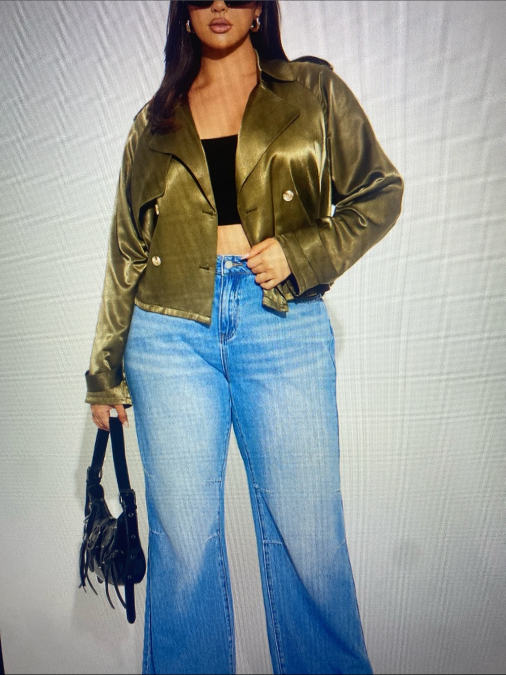 NWT Fashion Nova Jayla Satin Cropped Trench - Olive